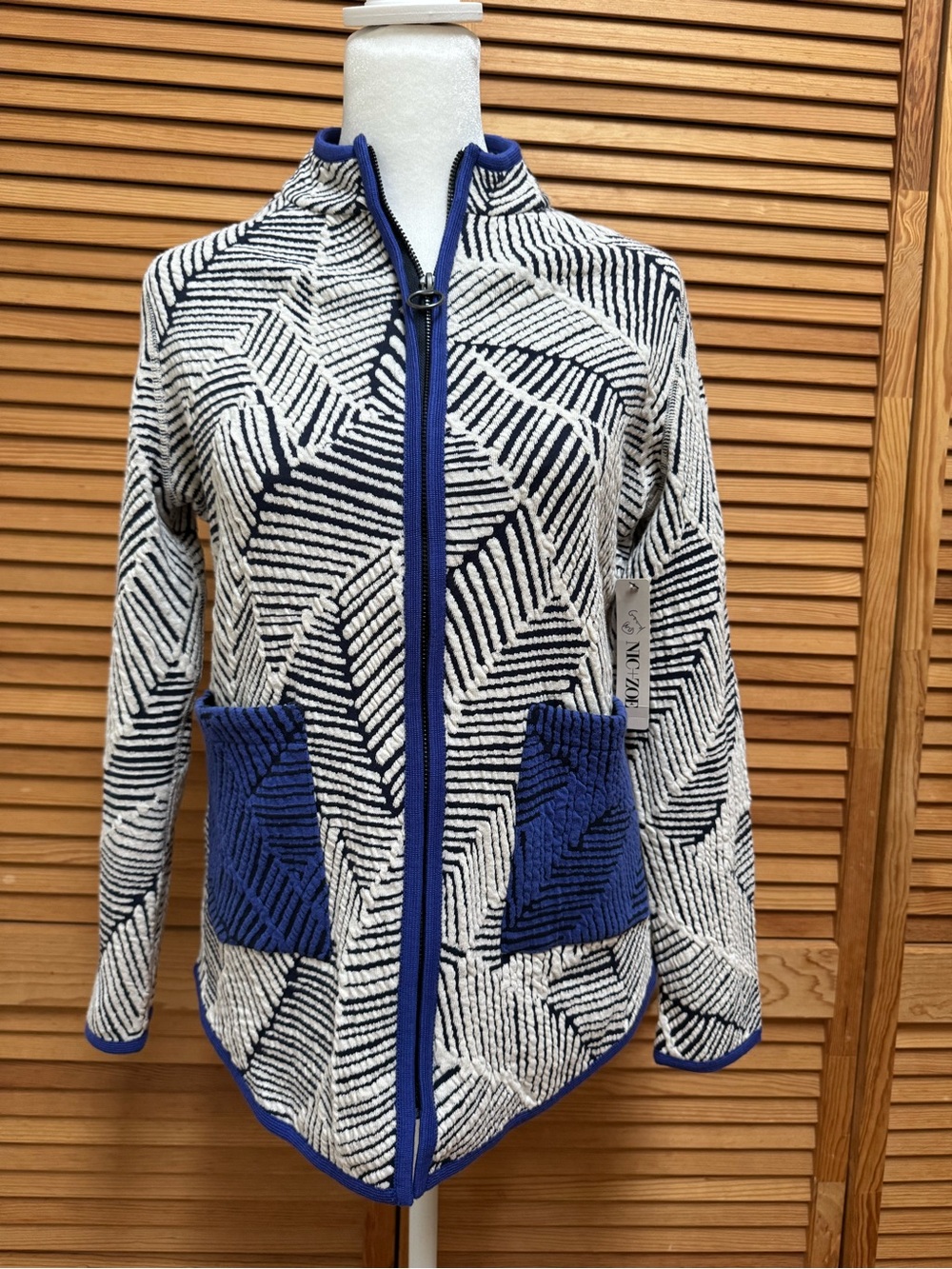 NIC+ZOE New Leaf Printed Zip-Up Jacket Blue Multi Size XS NWT Casual Luxury